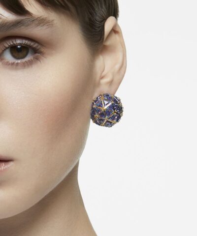 SWAROVSKI Curiosa stud earring, Single, Triangle cut, Blue, Gold