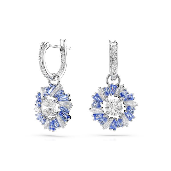 SWAROVSKI Idyllia drop earrings, Flower, Blue, Rhodium plated