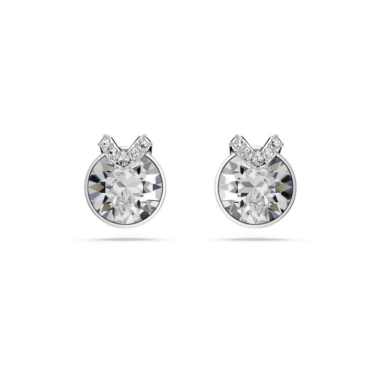 SWAROVSKI Bella stud earrings, Round cut, Pavé, White, Rhodium plated