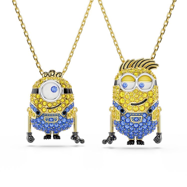 SWAROVSKI Minions James and Henry set, Pavé, Multicolored, Gold-tone plated
