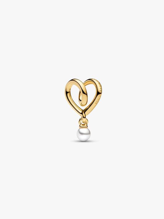 PANDORA Wrapped heart 14k gold-plated charm with white lacquered artificial pearl