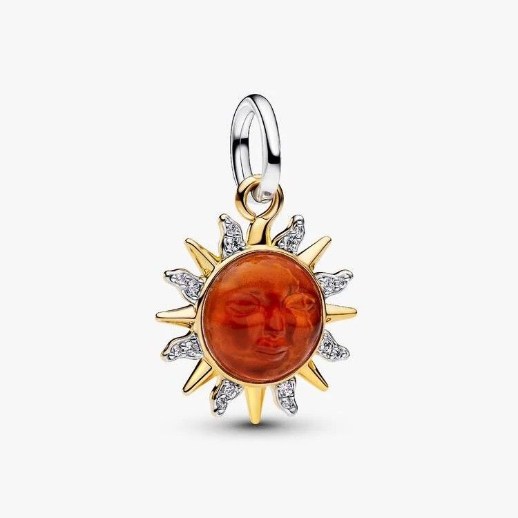 PANDORA Sun sterling silver and 14k gold-plated dangle with clear cubic zirconia, white bioresin man-made mother of pearl, Murano glass and transpar