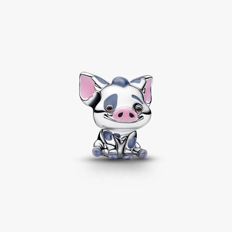 PANDORA Disney Moana Pua the pig sterling silver charm with pink, grey and brown enamel