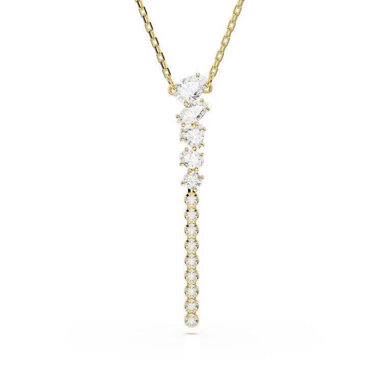 SWAROVSKI Mesmera Y necklace, Mixed cuts, White, 18K gold finish