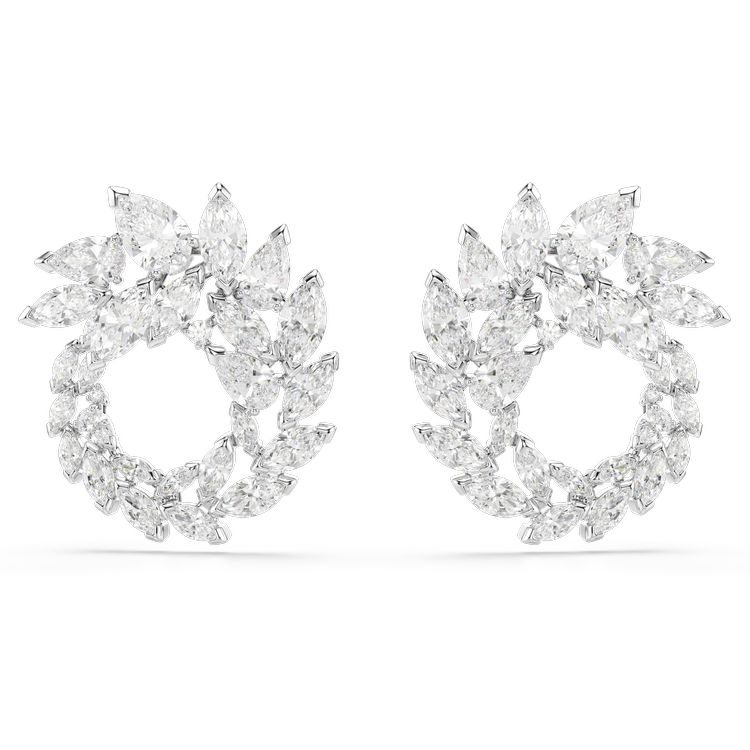 SWAROVSKI Mesmera hoop earrings, Marquise cut, White, Rhodium plated