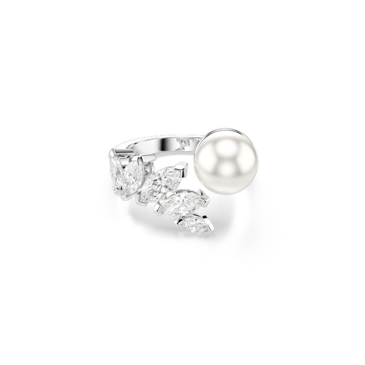 SWAROVSKI Mesmera open ring, Crystal pearl, Marquise cut, White, Rhodium plated
