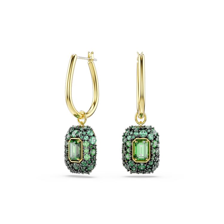 SWAROVSKI Sublima drop earrings, Octagon cut, Green, 18K gold finish