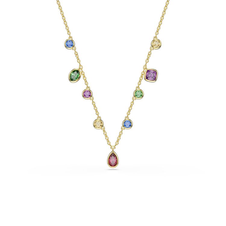 SWAROVSKI Imber necklace, Mixed cuts, Multicolored, 18K gold finish