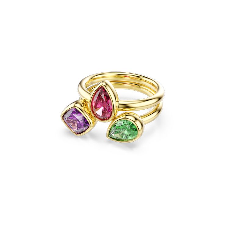 SWAROVSKI Imber cocktail ring, Set (2), Mixed cuts, Multicolored, 18K gold finish