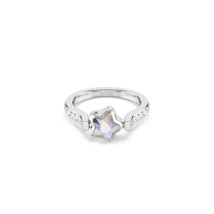 SWAROVSKI Chroma ring, Star, White, Rhodium plated