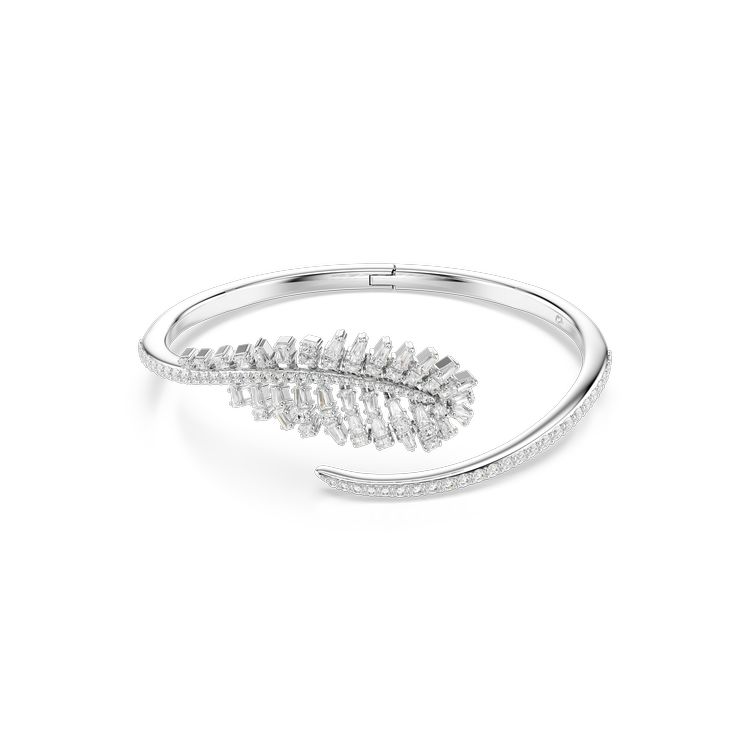 SWAROVSKI Vienna bangle, Mixed cuts, Feather, White, Rhodium plated