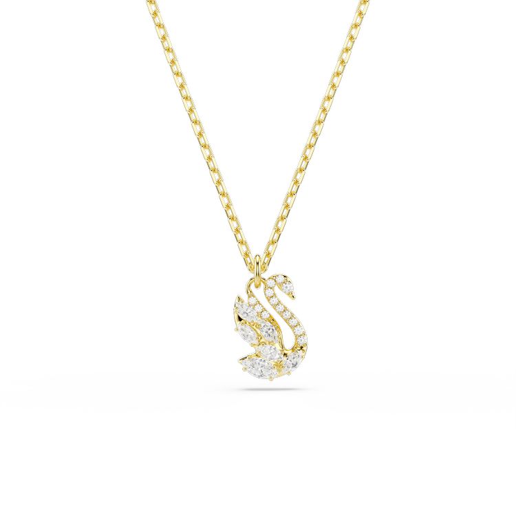 SWAROVSKI Swan pendant, Mixed cuts, Swan, White, 18K gold finish