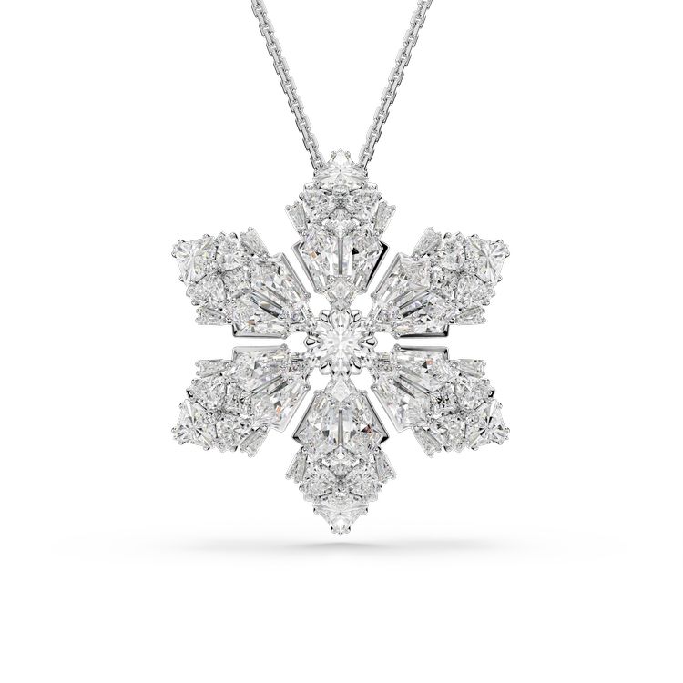 SWAROVSKI Idyllia pendant and brooch, Mixed cuts, Snowflake, White, Rhodium plated