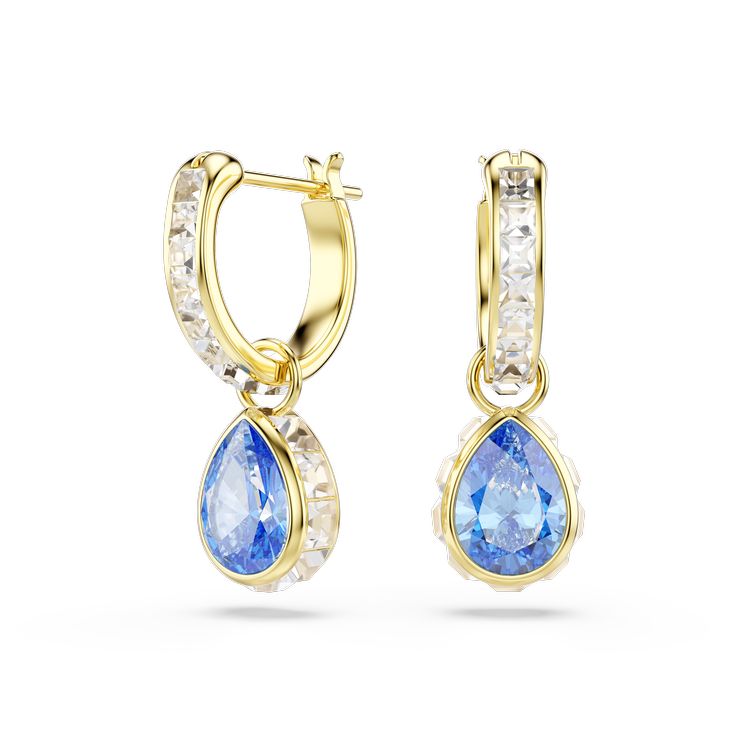 SWAROVSKI Chroma drop earrings, Pear cut, Blue, 18K gold finish