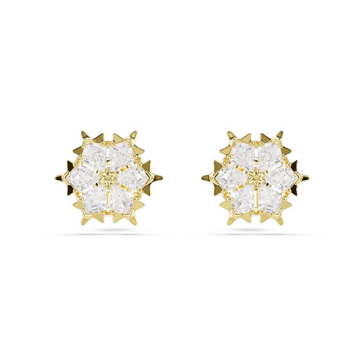 SWAROVSKI Magic stud earrings, Mixed cuts, Snowflake, White, 18K gold finish