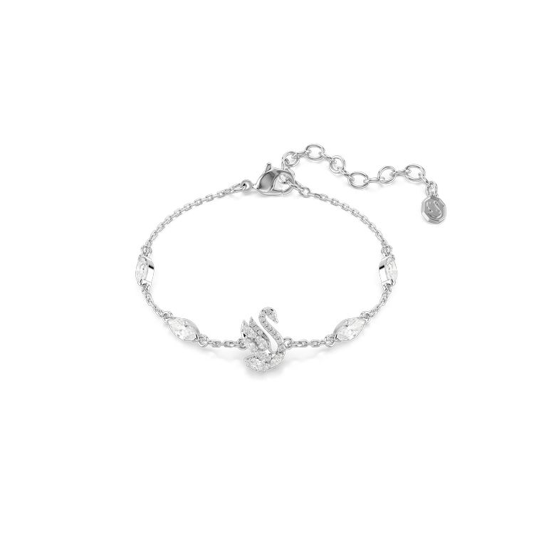 SWAROVSKI Swan bracelet, Mixed cuts, Swan, White, Rhodium plated