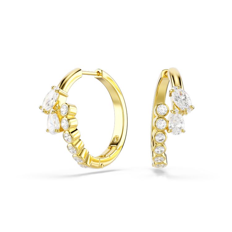 SWAROVSKI Mesmera hoop earrings, Mixed cuts, White, 18K gold finish