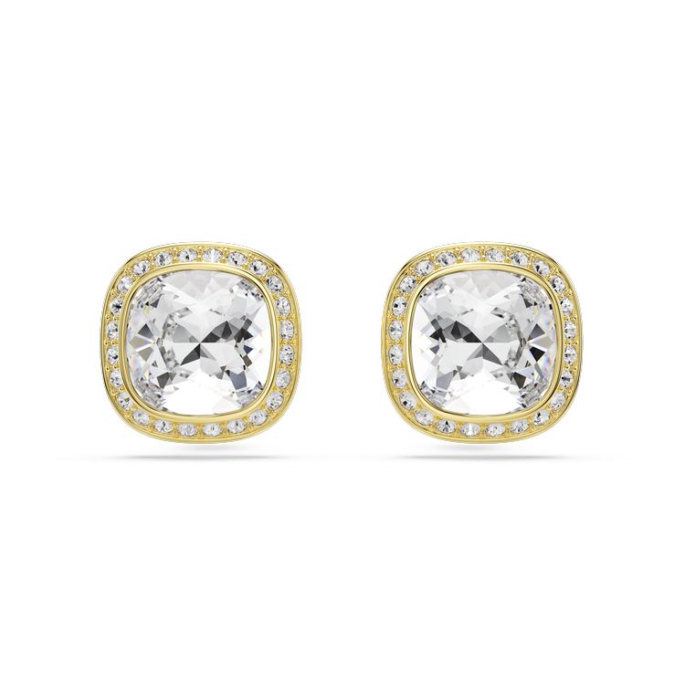 SWAROVSKI Una Angelic stud earrings, Cushion cut, White, 18K gold finish
