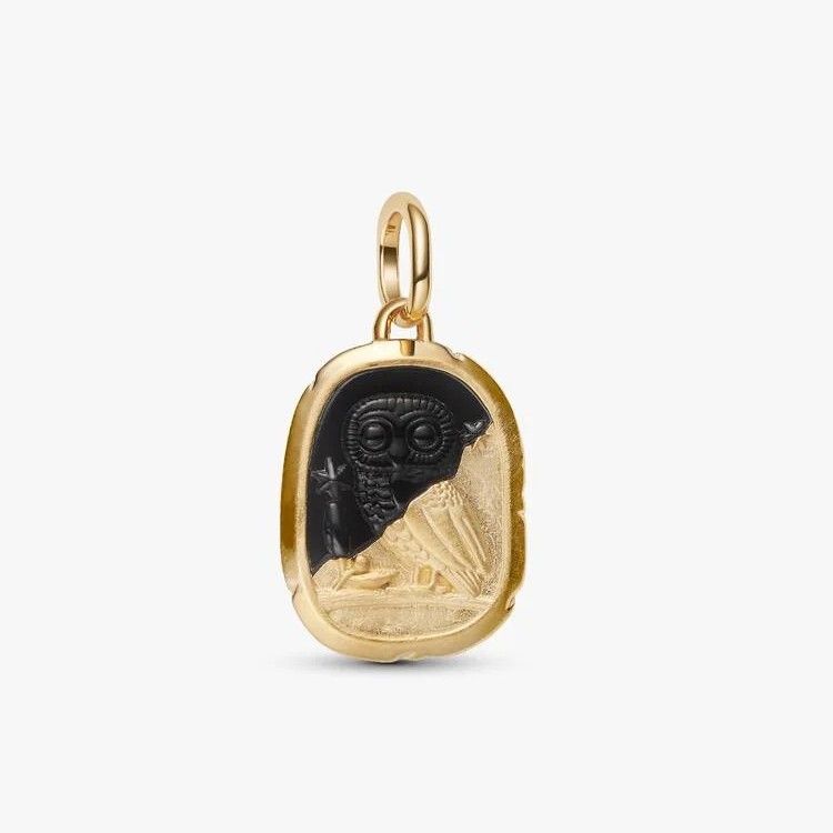 PANDORA Owl 14k gold-plated medallion with black crystal