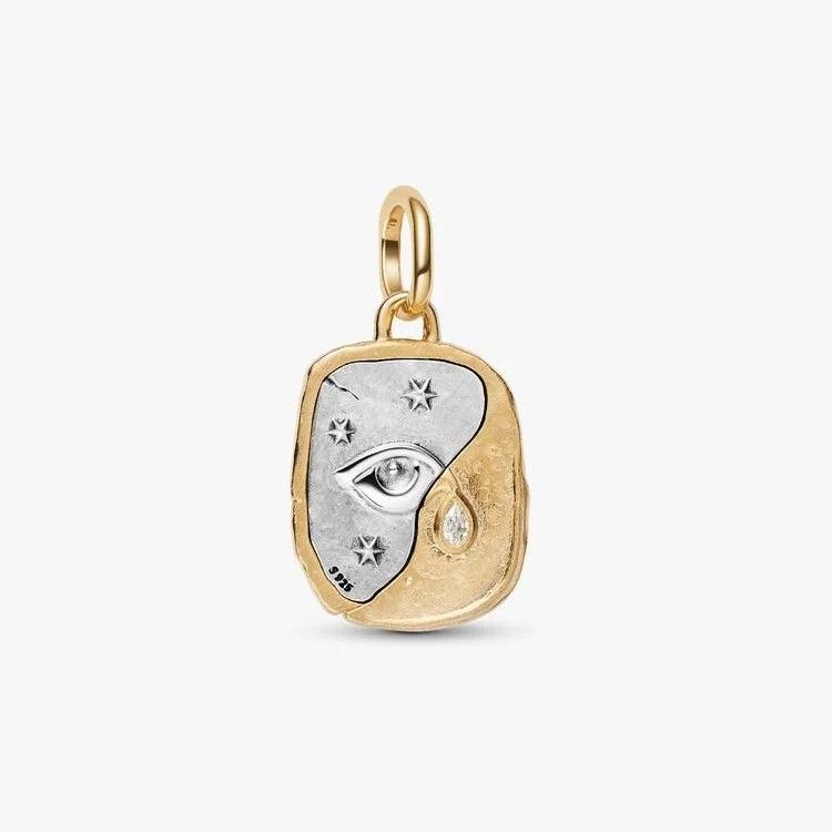 PANDORA Eye sterling silver and 14k gold-plated medallion with clear cubic zirconia