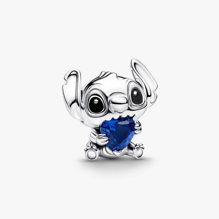 PANDORA Disney Stitch sterling silver charm with princess blue crystal and black enamel