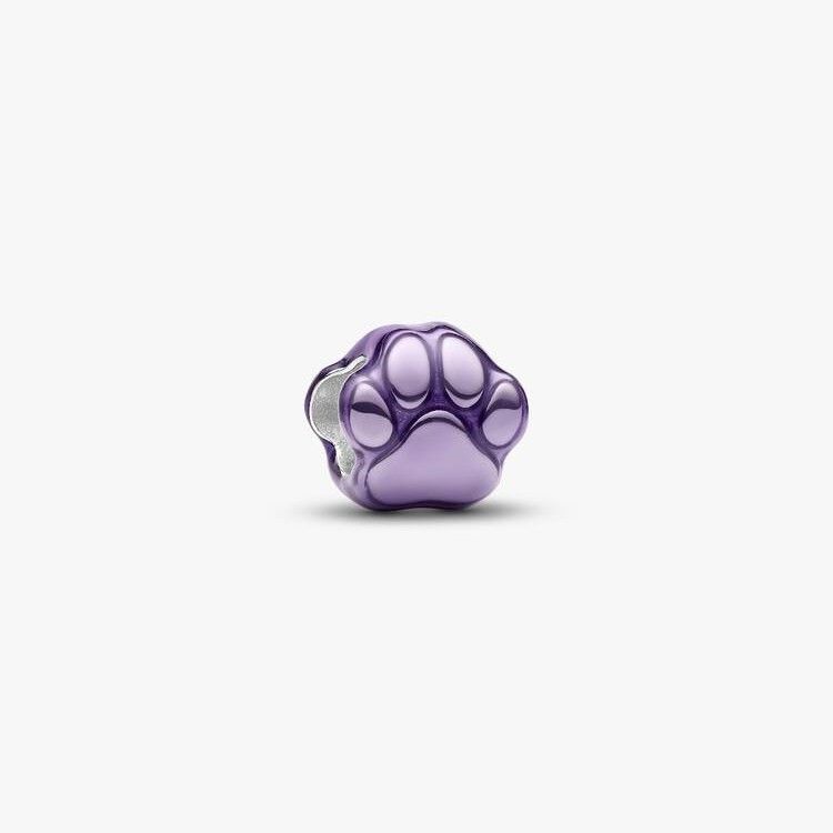 PANDORA Paw sterling silver mini charm with purple enamel